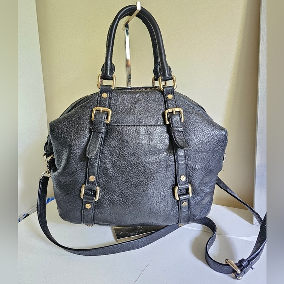 Michael Kors Bedford Bowling Medium Black Leather Satchel Bag Crossbody Strap - Picture 4 of 11